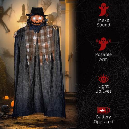 HOMCOM 6 Life Size Halloween Hanging Pumpkin Ghost Decoration, Light-up Eyes And Creepy Talking, Sound Activated Prop For Indoor Or Covered Outdoor Porch, Battery Operated - EX-STOCK Canada