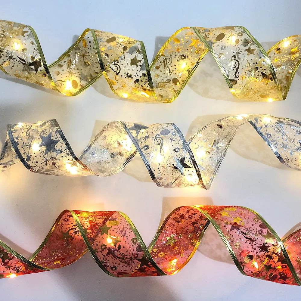 LED Lights Hot Stamping Double-layer Ribbon Christmas Decorations - EX-STOCK Canada
