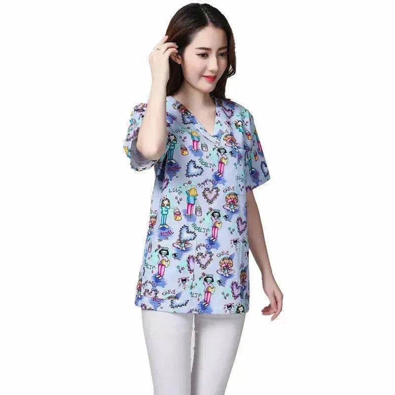 Cartoon Printing Hand Washing Suit Short Sleeve Small Shirt Beautician Pet Hospital Brush Hand Doctor Overalls - EX-STOCK Canada