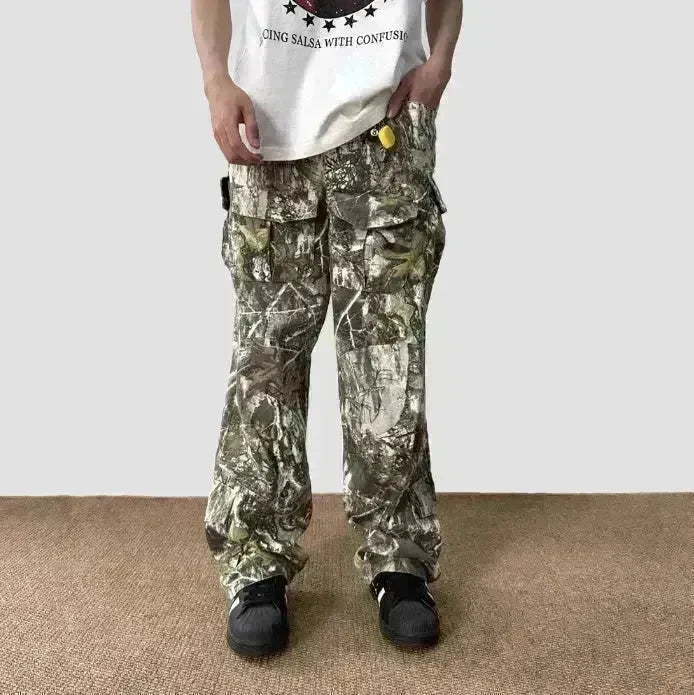 Loose Straight Tree Worn Looking Washed-out Camouflage Printed Cargo pant Men - EX-STOCK CANADA