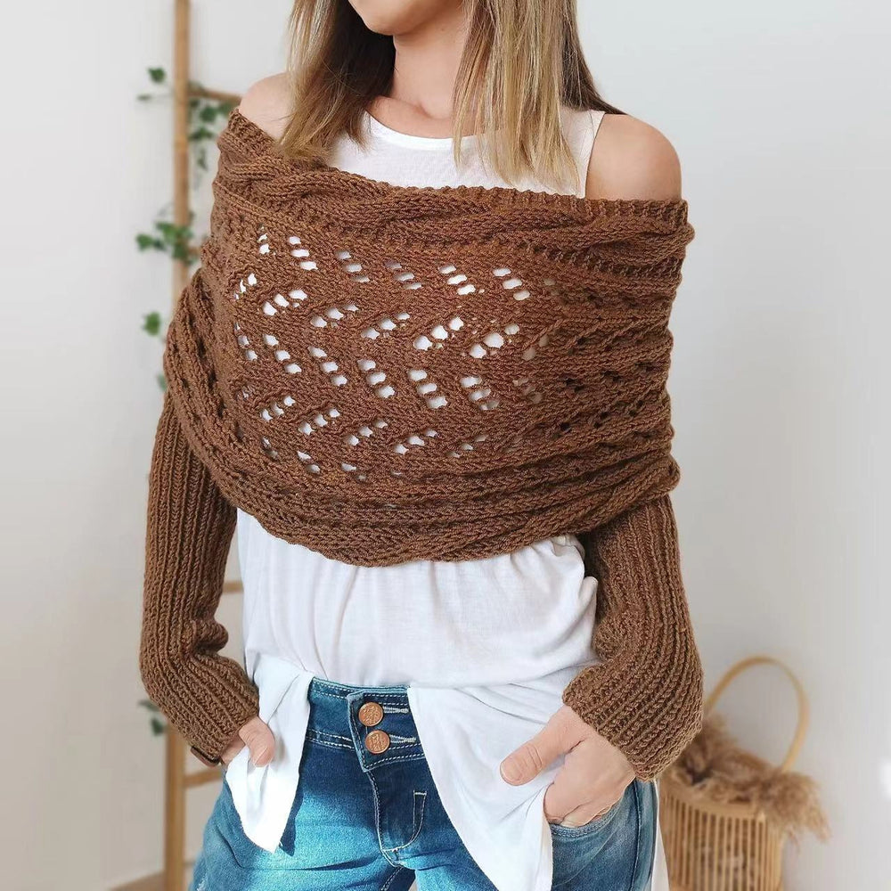Autumn And Winter Warm Knitted Shawl Women's Hollowed-out Double Sleeve Shawl Collar Fashion Natural For Home And Party EX-STOCK Canada