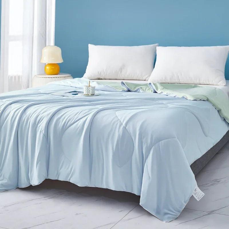 Pure Color Cool Silk Summer Blanket Airable Cover Single Double Summer Ice Cream Ice Silk Summer Quilt Machine Washable Thin Duvet EX-STOCK Canada