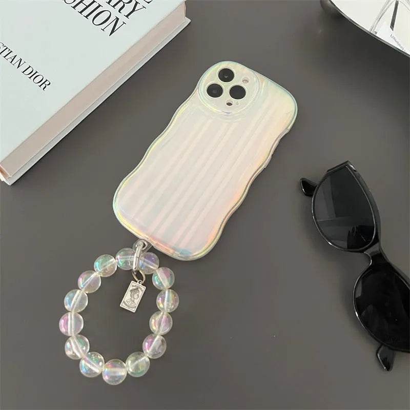 Laser Wave Silicone Phone Case Gradient Laser Stripes Bracelet Case For IPhone 14 13 12 11 Pro Max Plus Bead Chain - EX-STOCK Canada
