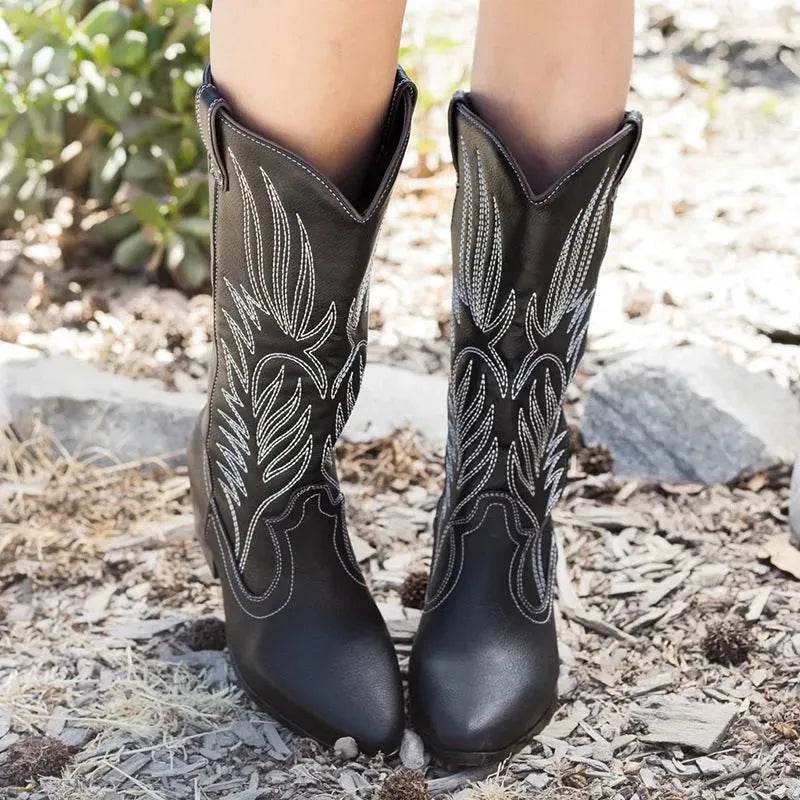 Black Western Cowboy Boots Pointed Toe Shoes Women - EX-STOCK Canada
