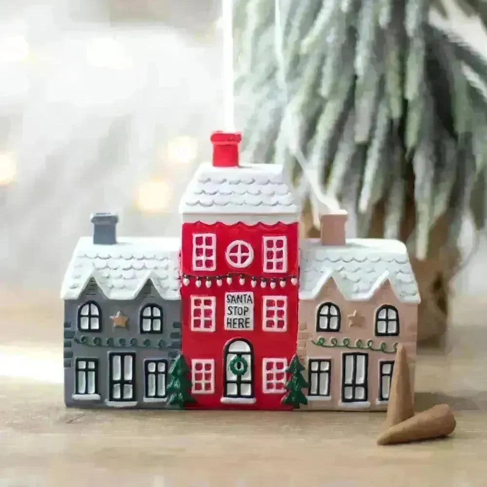 Christmas Small House Decorations Resin Winter Incense Cone Burner Decoration Landscape Decorative Gift - EX-STOCK CANADA