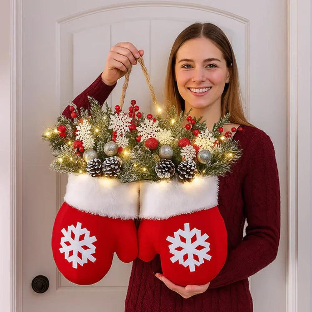 Christmas Garland Creative Glove Shaped Simulated Flower Wreath Window Door Gate Decoration Door Sign Xmas Party Decoration EX-STOCK Canada