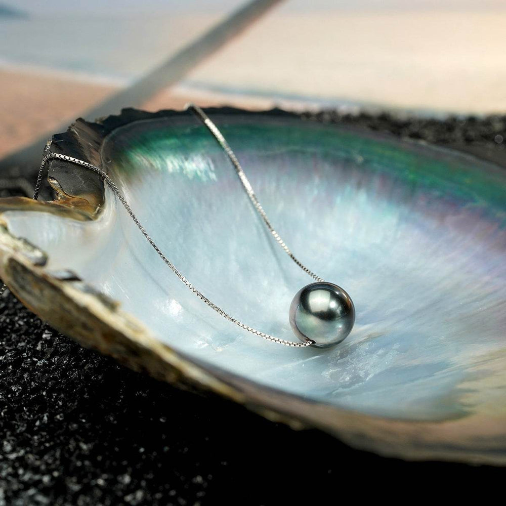 Natural Perfect Circle Strong Light Tahitian Black Pearl Pendant S925 Silver Necklace EX-STOCK Canada