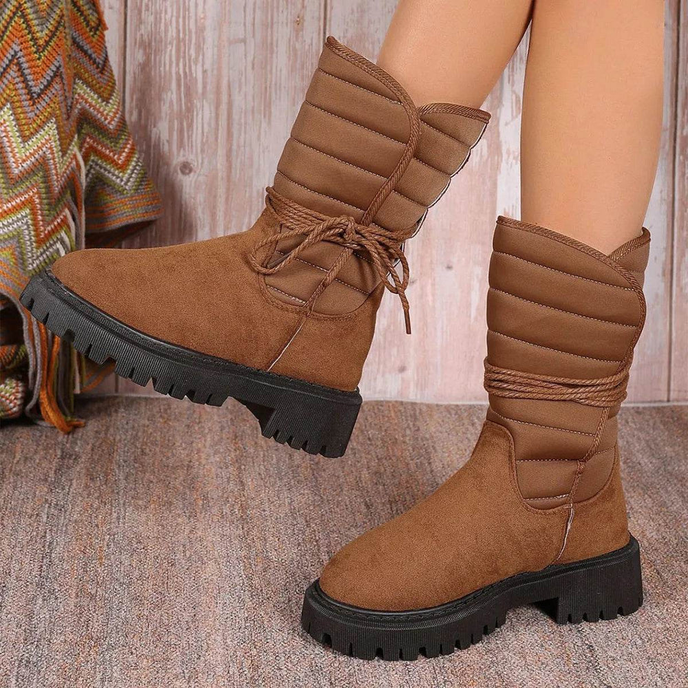 Fashion Mid-calf Snow Boots With Lace-up Design Winter Warm Thickened Low-heeled Boot Women's Casual Shoes Outdoor - EX-STOCK Canada