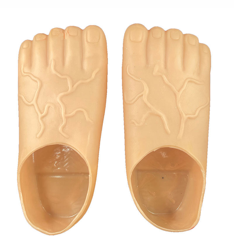 A pair of beige silicone training foot molds with embossed vein patterns, shown against a plain white background.