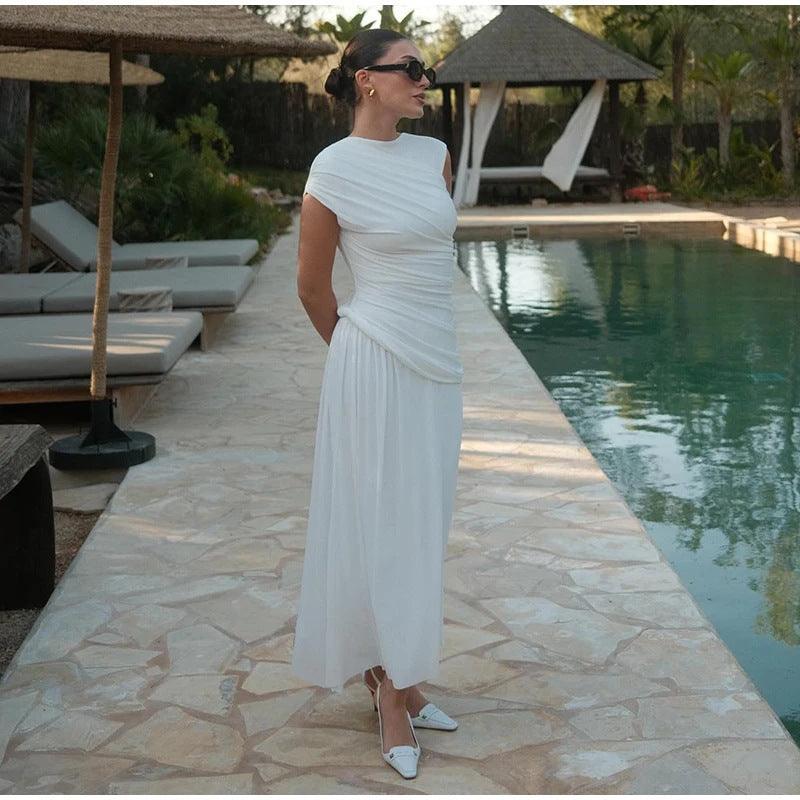 Robe sans manches irrégulière pour femmes à encolure ronde plisséeEX-STOCK Canada