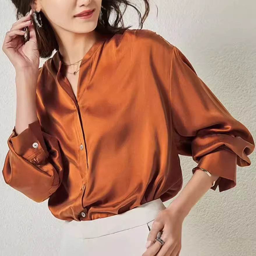 French Simplicity Loose And Lazy Style Silk Shirt For Women Autumn - EX-STOCK Canada