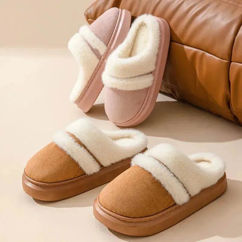 Fashion Warm Cotton Slippers For Women Leisure Thick Bottom Non-slip Plus-velvet House Shoes Winter Bedroom Floor Suede Slipper - EX-STOCK Canada