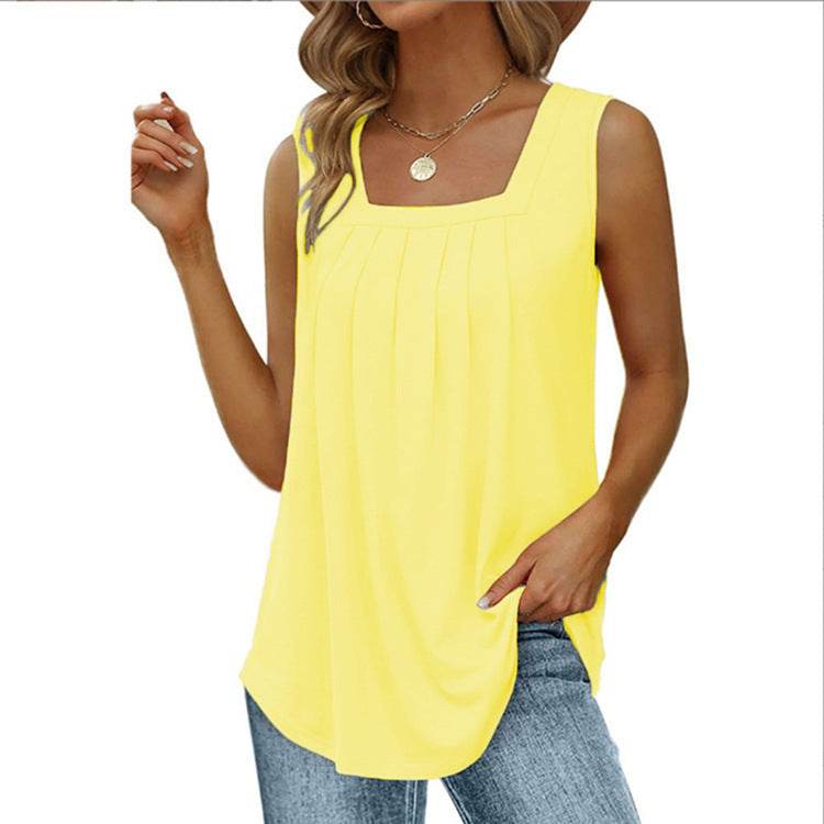 Summer cotton Tops For Women Loose Fit Pleated Square Neck Sleeveless Blouse Tops - EX-STOCK Canada