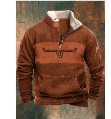 Long Sleeved Half Zippered Printed Casual Pocket Pullover Half Zipper Sweatshirt - EX-STOCK Canada