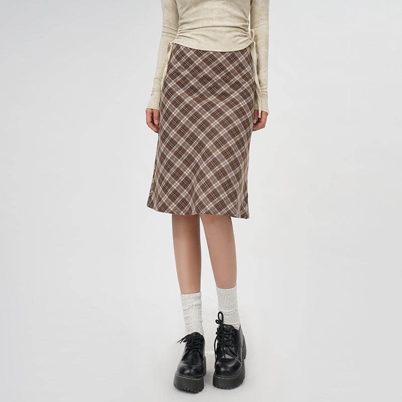 Plaid A- Line Skirt Women's High Waist student Midi Skirt - EX-STOCK Canada