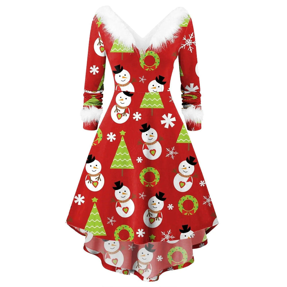 Women's Christmas Long Sleeve V-neck Irregular Dress EX-STOCK Canada