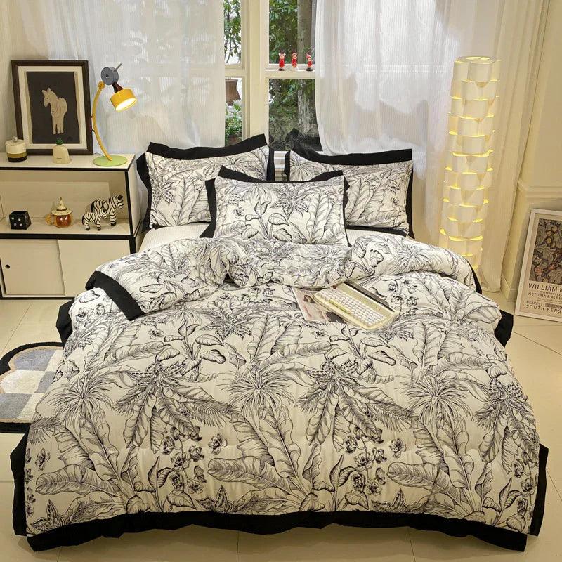 Couette en coton lavé brossé épais Hepburn noir avec dentelle, chaudeEX-STOCK Canada