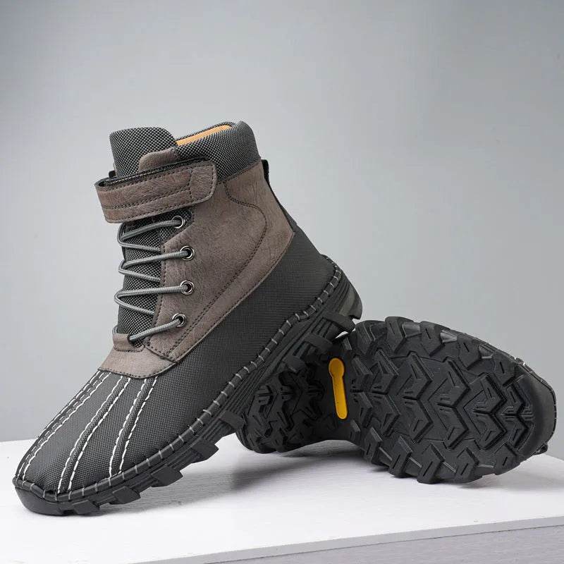 Winter Fleece Lace-up Snow Boots For Men Women Waterproof And Anti-slip Outdoor Work Boot Fashion Warm Mid-tube Cotton Shoes Men - EX-STOCK Canada