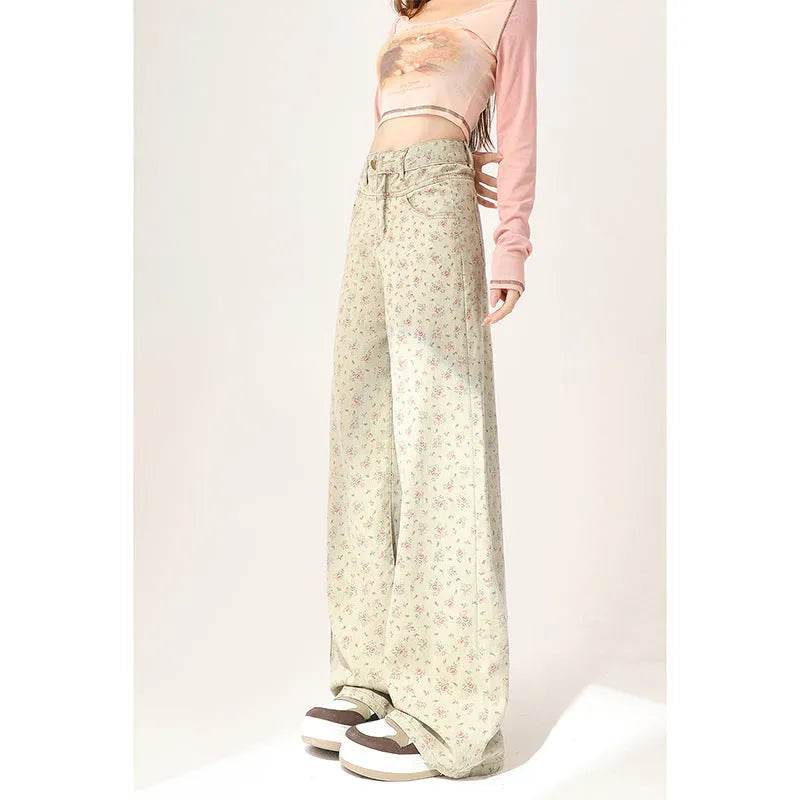 Mint Mambo Green Floral Baggy Jeans Pant For Women - EX-STOCK Canada