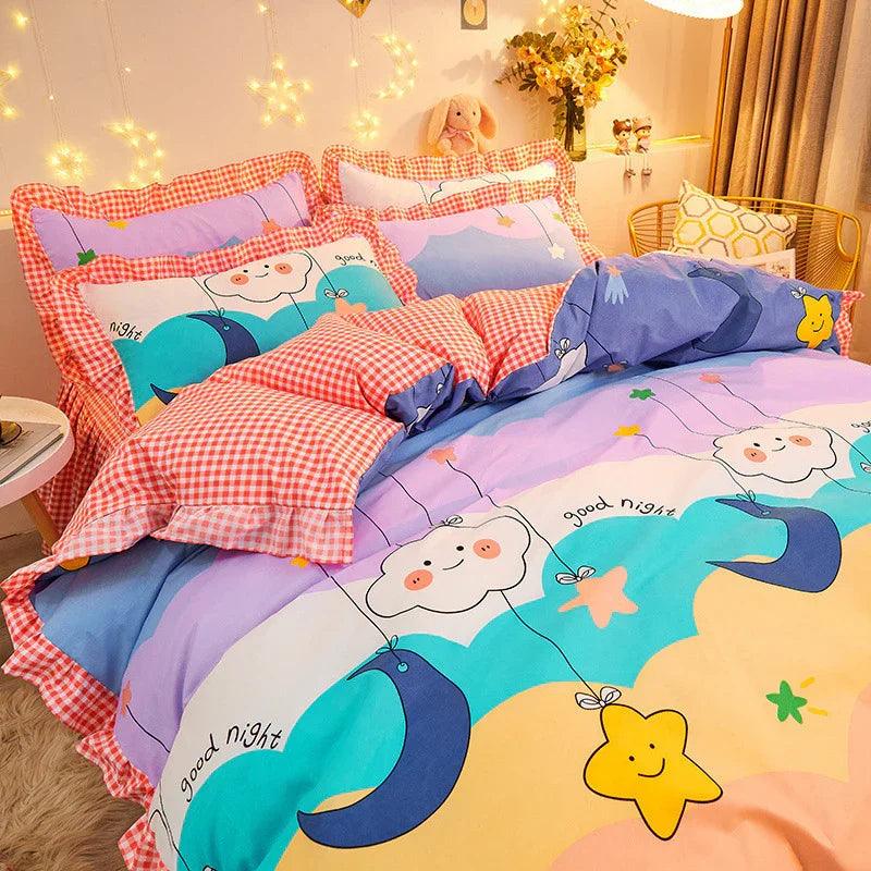 Housse de couette en coton à fleurs, drap de lit, jupe de lit, ensemble de trois ou quatre piècesEX-STOCK Canada