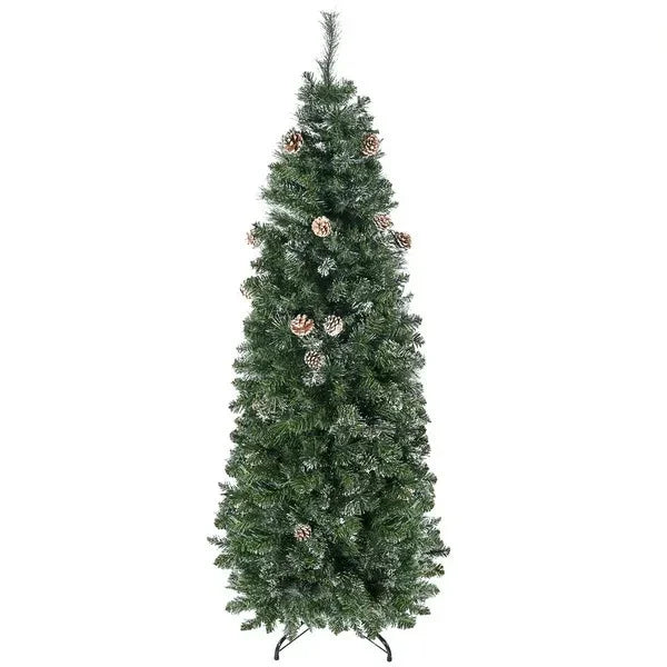 6' Artificial Pencil Christmas Tree With Snow Frosted Branches, Auto Open, Steel Base EX-STOCK Canada
