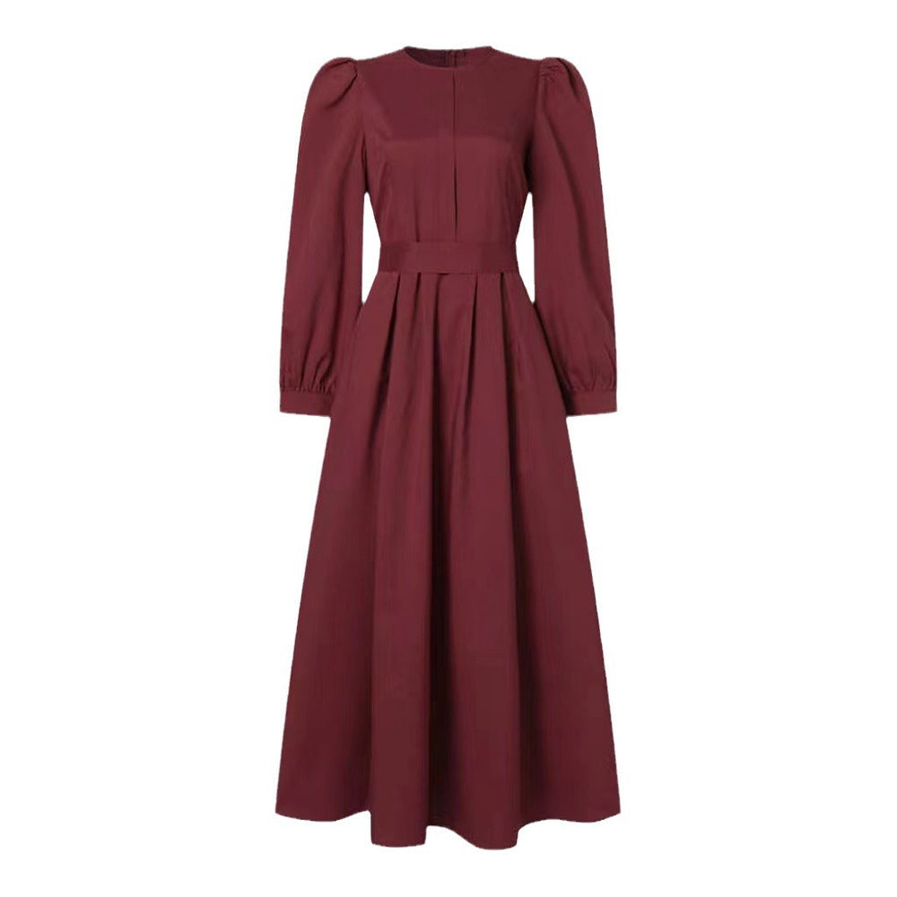 فستان طويل مسلمي كاجوال فضفاض بلون صلب مع حزام وسحّاب - EX-STOCK Canada