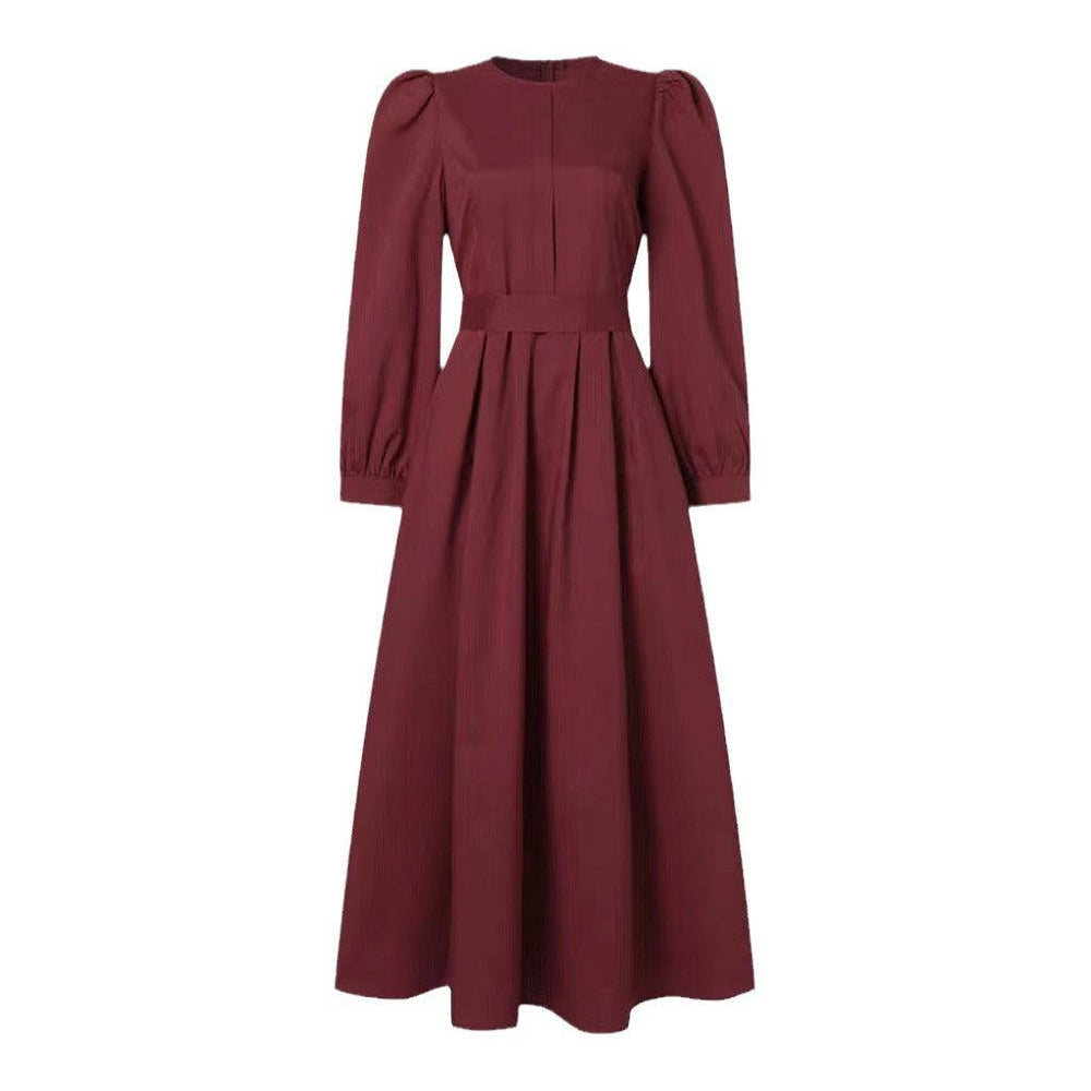 Casual Loose Solid Color Belt Zipper Muslim Long Dress - EX-STOCK Canada