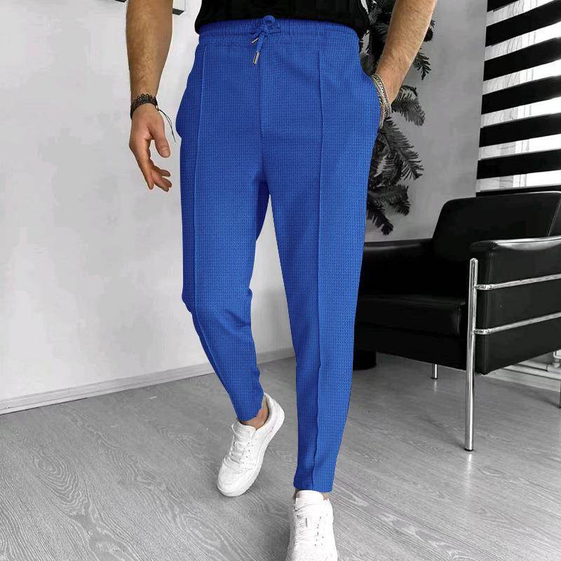 Men's Casual Fashion Waffle High Waist Drawstring Elastic fitted straight leg Pant - EX-STOCK Canada