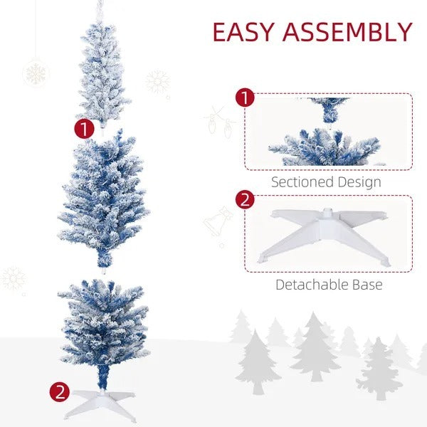 6' Flocked Christmas Trees, Pencil Prelit Artificial Christmas Tree With Snow Branches, Blue EX-STOCK Canada
