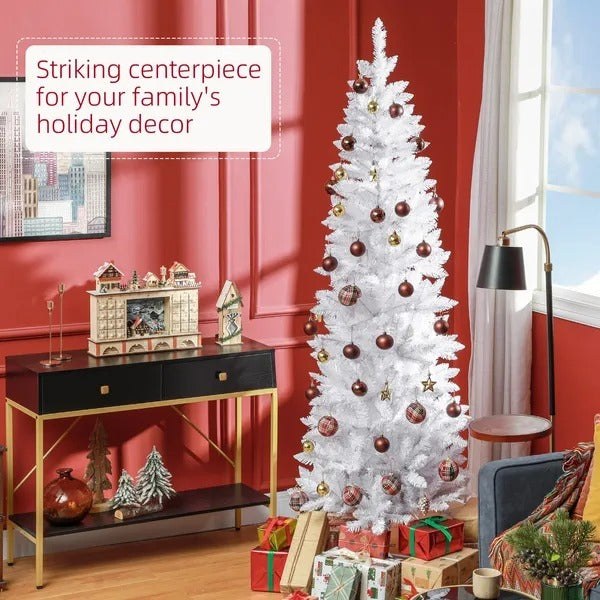 7ft Tall Pencil Artificial Christmas Tree With 687 Branch Tips With Steel Base, White EX-STOCK Canada
