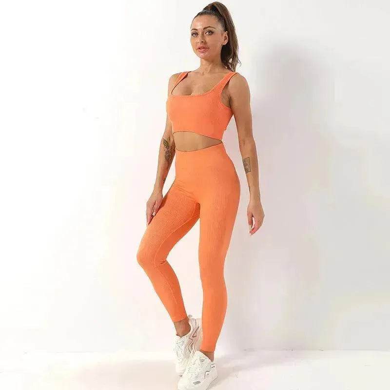 2pcs Thread Yoga Suit Seamless Bra And Butt Lifting High Waist Leggings Set For Women Sports Fitness Yoga Pants Sportswear Outfits Clothing - EX-STOCK Canada