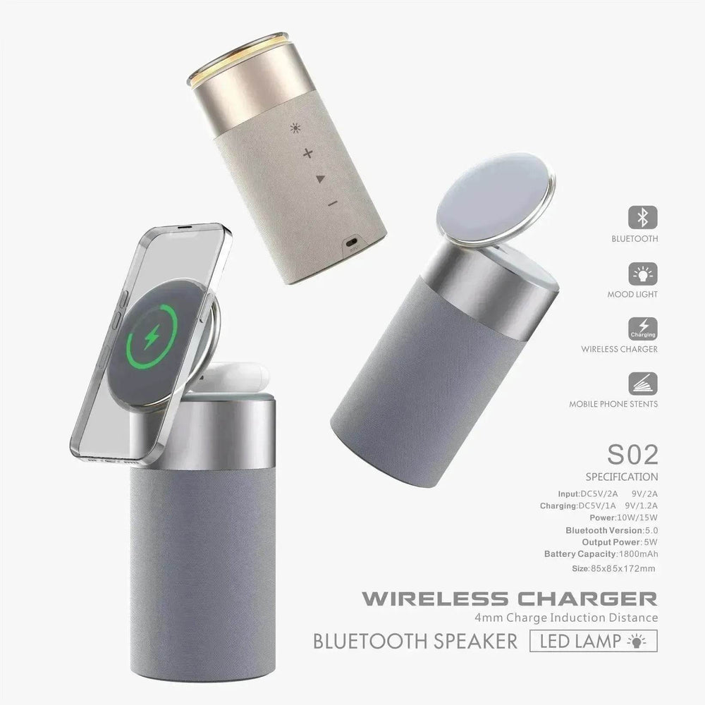 3 In 1 Multi-Function IPhone And AirPods Wireless Charger Portable Bluetooth Speaker With Touch Lamp For Home And Office - EX-STOCK Canada