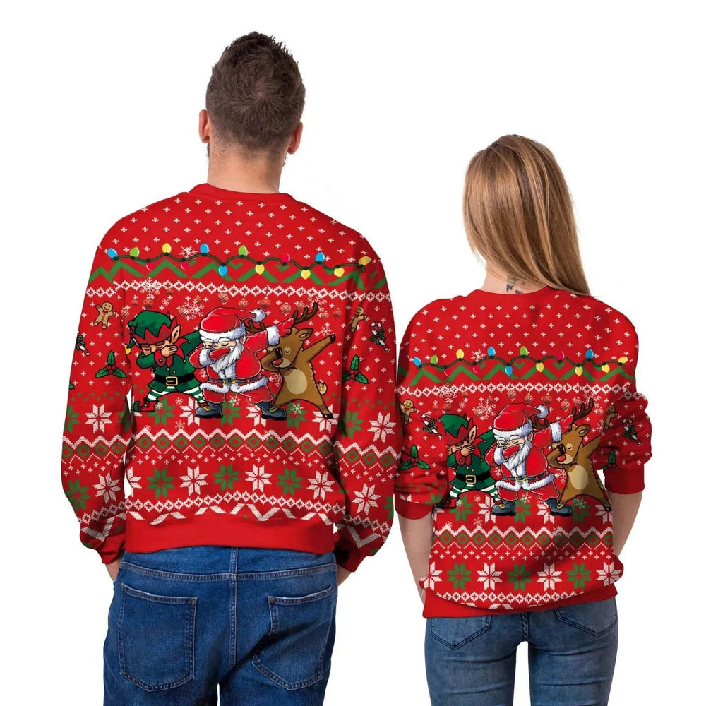 Men And Women Digital Printing Christmas Round Neck Sweater Tops - EX-STOCK Canada