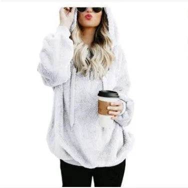 Women's Polerones Fleece Hoodie Pullover fall Winter Zipper Pocket Sweatshirt - EX-STOCK Canada