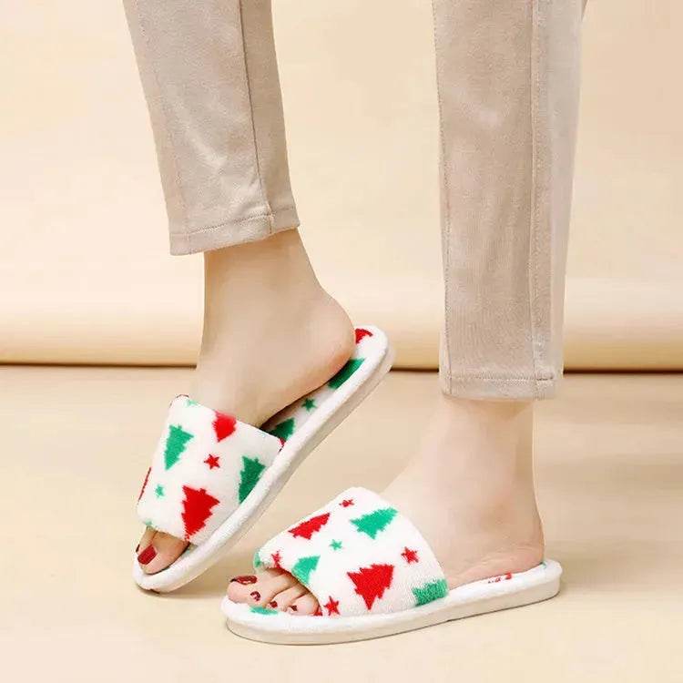 Christmas Tree Home Slippers Fashion Floor Bedroom Open-toe Plush Slippers For Women Fuzzy House Shoes - EX-STOCK Canada