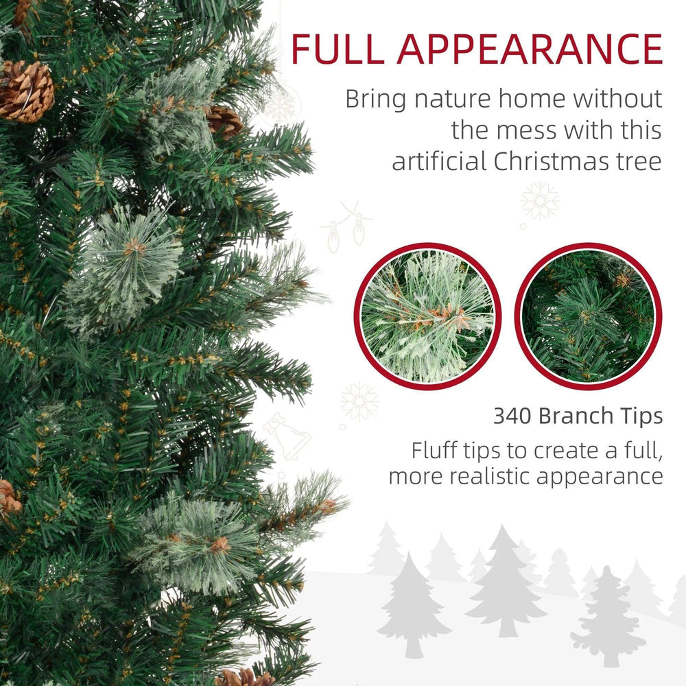 5ft Pencil Christmas Tree, Artificial Christmas With Pine Needles, Realistic Branches, Pine Cones, Metal Base, Green EX-STOCK Canada