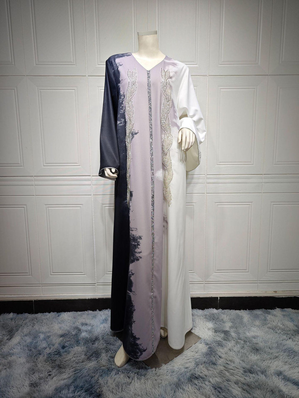 Robe musulmane brodée de perles tie-dye avec strass - EX-STOCK Canada