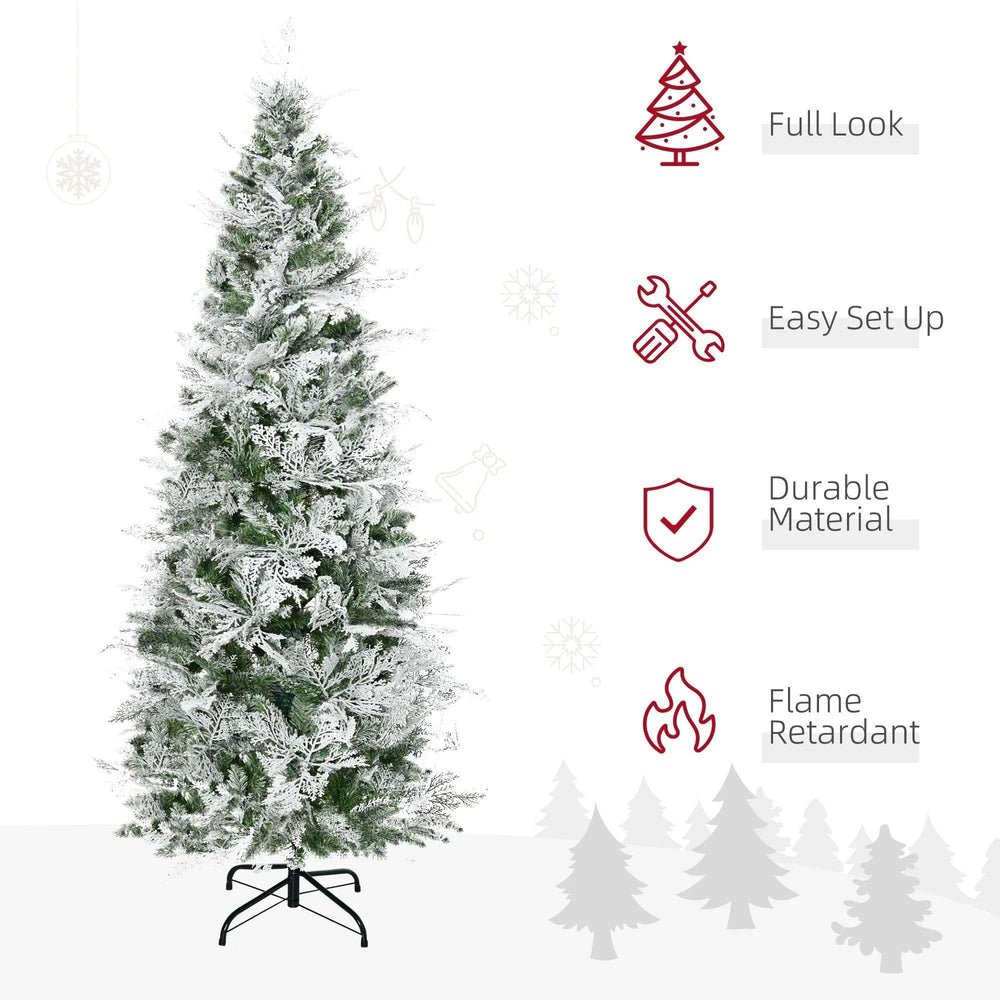 6 Feet Pencil Snow Flocked Artificial Christmas Tree With 517 Realistic Cypress Branches, Auto Open, Green EX-STOCK Canada