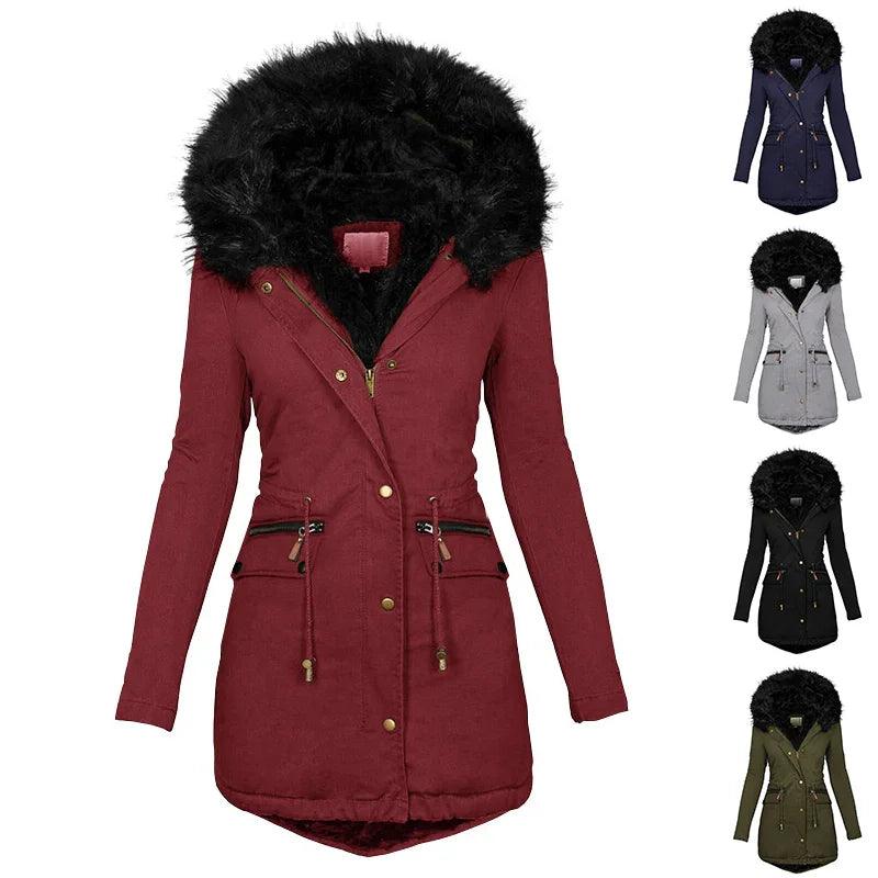 Parkas pour femmes en peluche à capuche, hiver, chaudes, épaisses, vestes zippées, décontractées, mi-longues, unies, avec boucles et poches, manteau, vêtement d'extérieurEX-STOCK Canada
