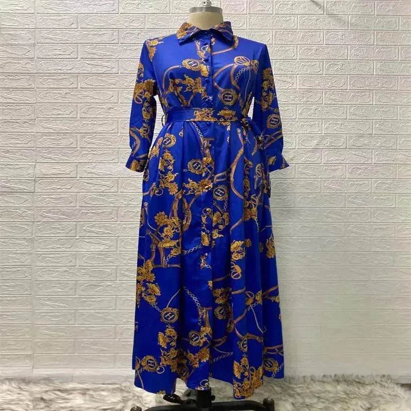 Dubai Long Dress Middle East Autumn Chain Print Swing Dress Turkish Floral Long Sleeve dress - EX-STOCK Canada