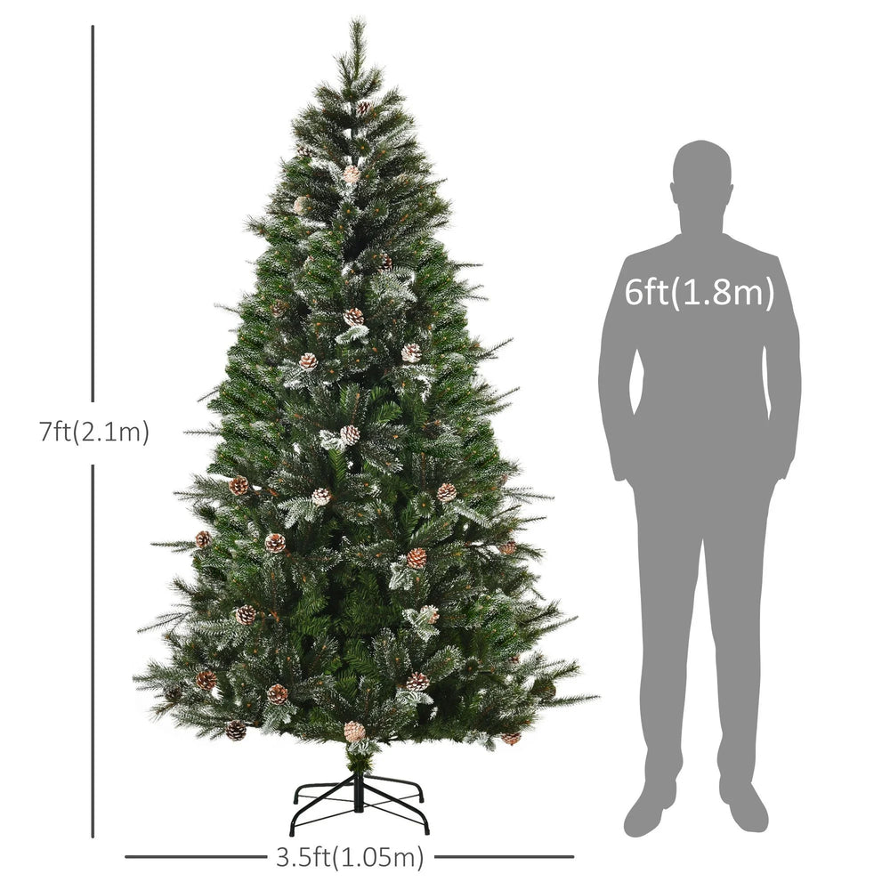 HOMCM 7FT Artificial Christmas Snow Pine Tree Holiday Home Xmas Decoration With Automatic Open, Pinecone, Green EX-STOCK Canada