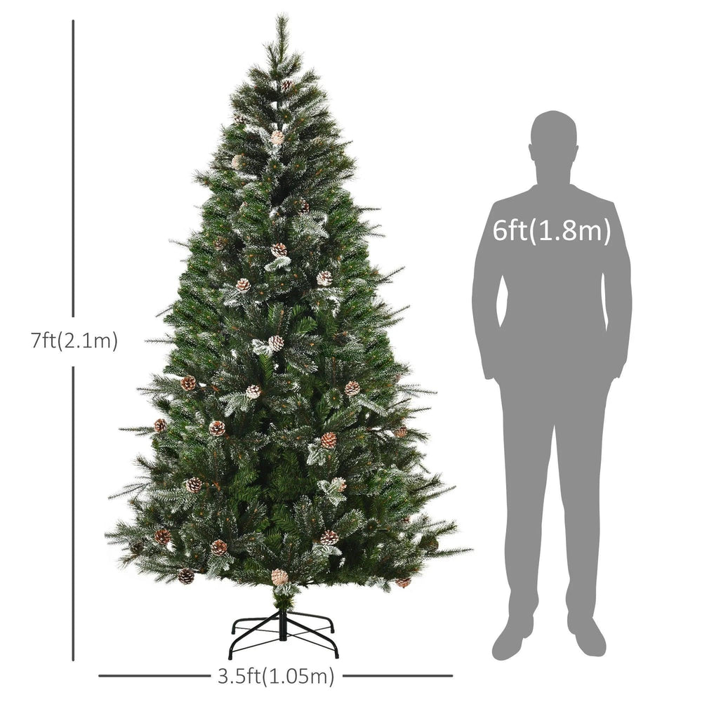 HOMCM Arbre de Noël artificiel de 7 pieds Neige Pin Décoration de maison pour les fêtes de Noël avec ouverture automatique, cônes de pin, vertEX-STOCK Canada