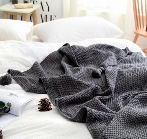 Nordic fringed knit ball blanket wool blanket office air conditioning lunch break blanket shawl blanket sofa leisure blanket blanket EX-STOCK Canada