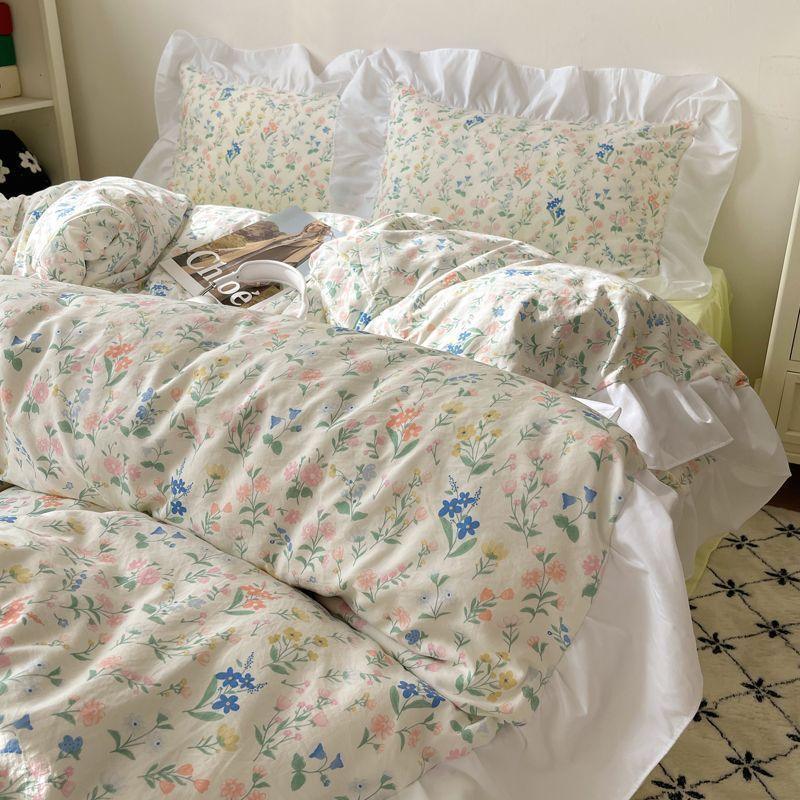 Housse de couette et draps en coton lavé, ensemble de lit 4 piècesEX-STOCK Canada