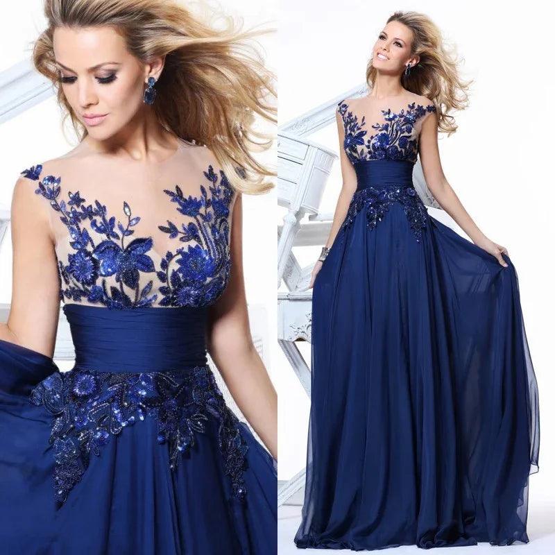 Blue Lace Flower Mirror Backless Wedding Bride Bridal Gown Dinner Party Stage Host Dress EX-STOCK Canada