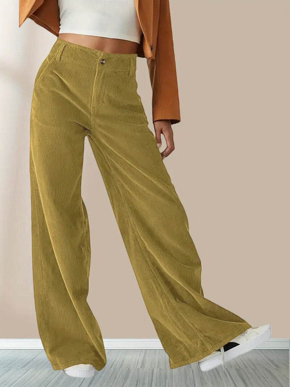 High Waist Drooping Slimming Casual Straight Pants Women's Corduroy Trousers - EX-STOCK Canada