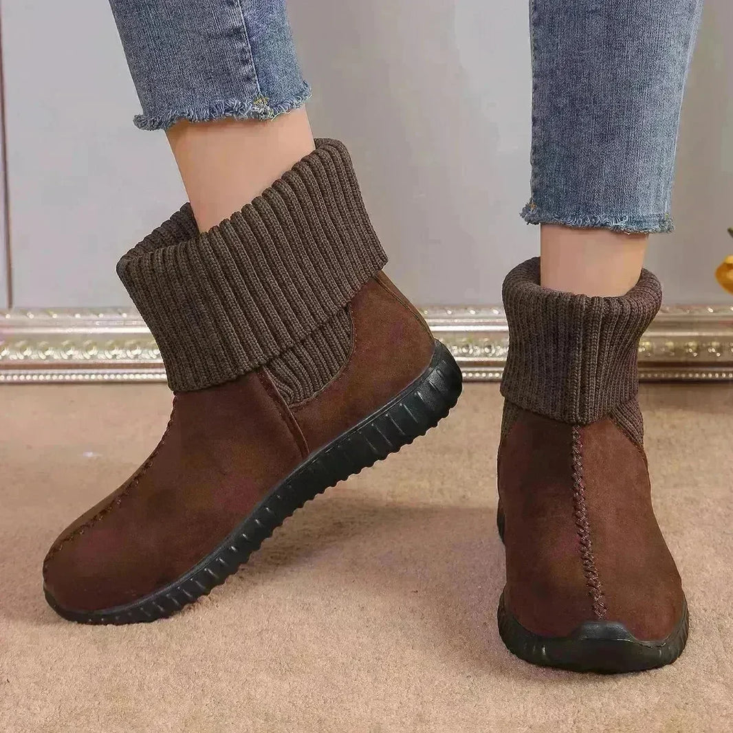 Flat Ankle Boots With Reversible Knitted Design Winter Fashion Comfortable Snow Boot For Women Shoes - EX-STOCK CANADA