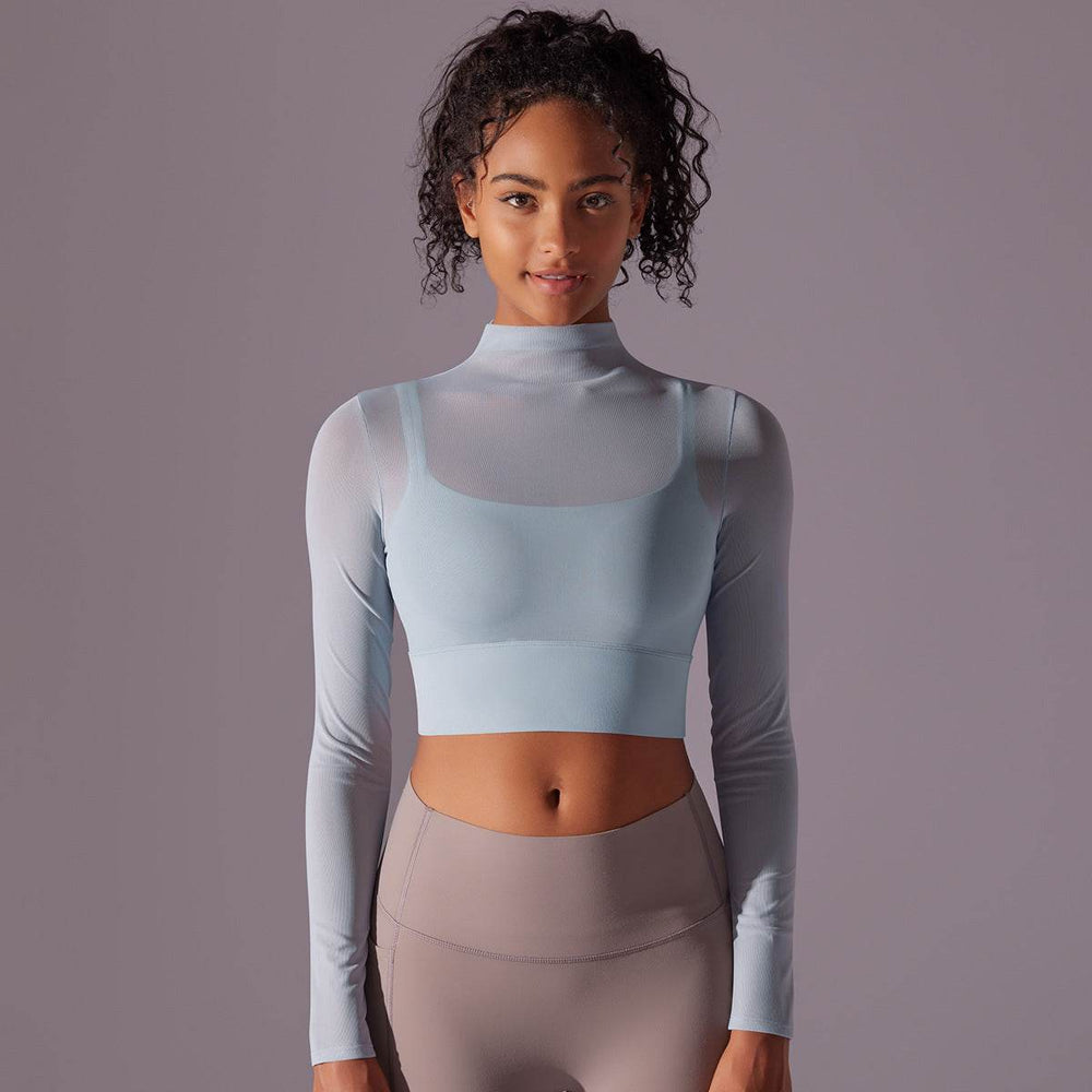 Quick Drying Gym Slim Fit Mesh Turtleneck Long Sleeve Workout Crop Top - EX-STOCK Canada