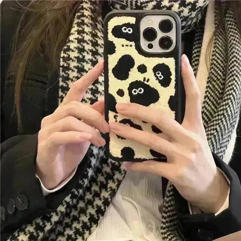 Plush Embroidery Cute Briquettes Silicone iphone Case women - EX-STOCK CANADA