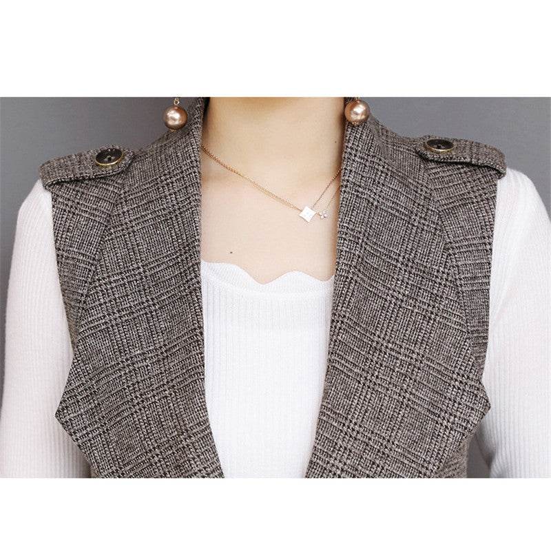 Plaid Long Blazer Vest Women Sleeveless Jacket - EX-STOCK Canada